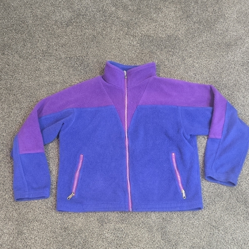 Vintage The North Face USA Women Purple& Blue Fleece Jacket Full Zip Sz M Fleece
